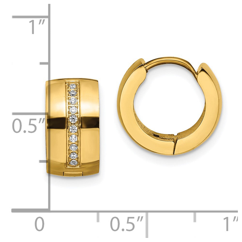Stainless Steel Polished Yellow IP w/Preciosa Crystal Hinged Hoop Earrings