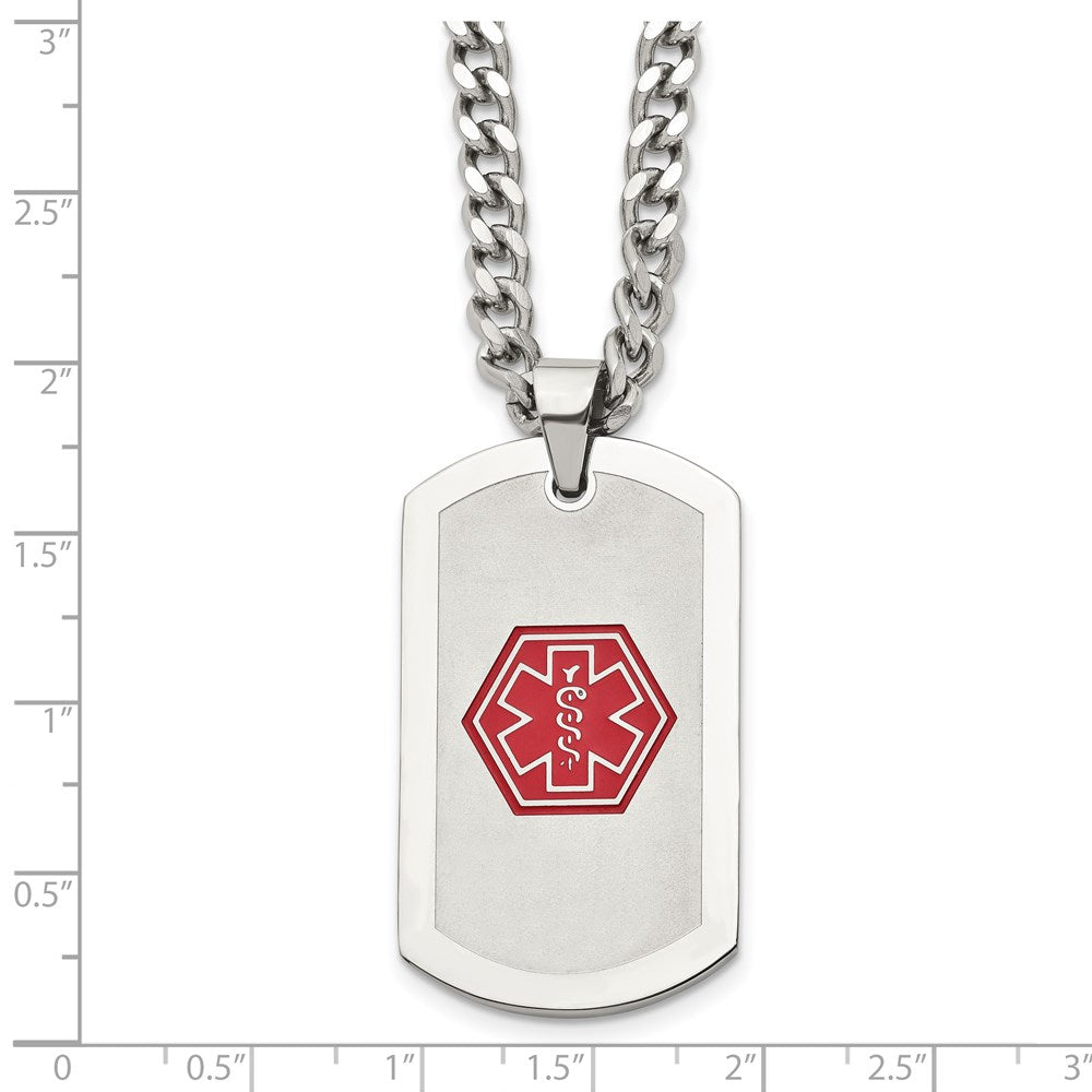 Stainless Steel Brushed & Polished w/Red Enamel Medical ID 30in Necklace