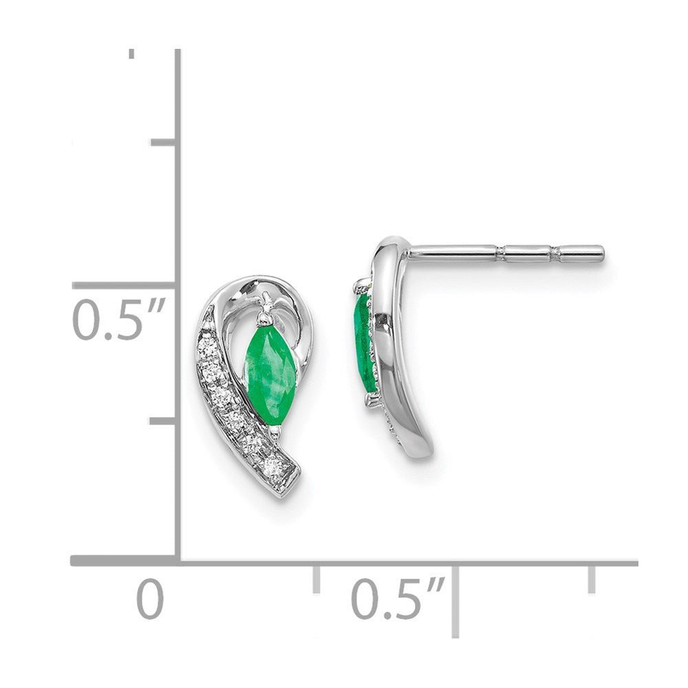 14k White Gold 1/20Ct Diamond and Emerald Earrings