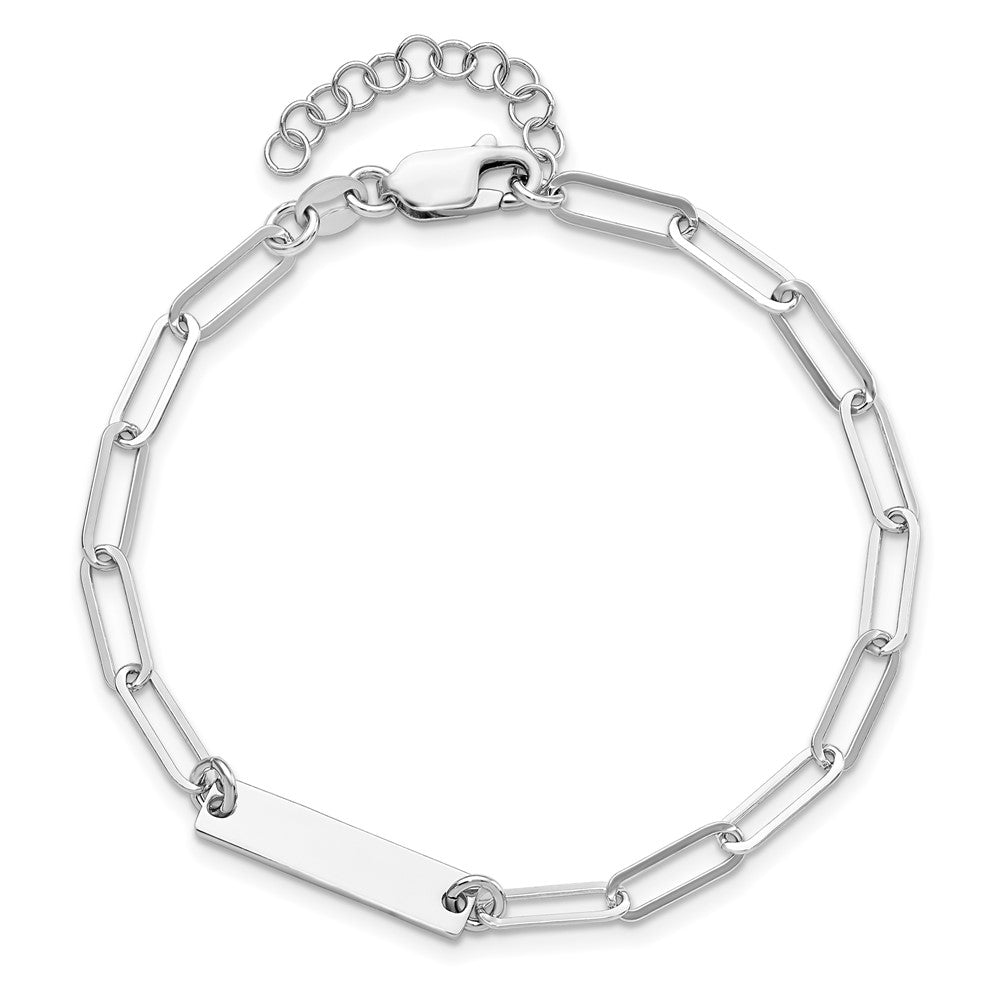 Sterling Silver Rhodium-plated Polished Bar w/ 1in ext. Bracelet 7 inches