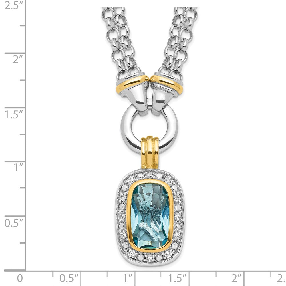 Sterling Silver Flash Gold-plated Clear and Blue CZ 16 inch Necklace 16 Inches