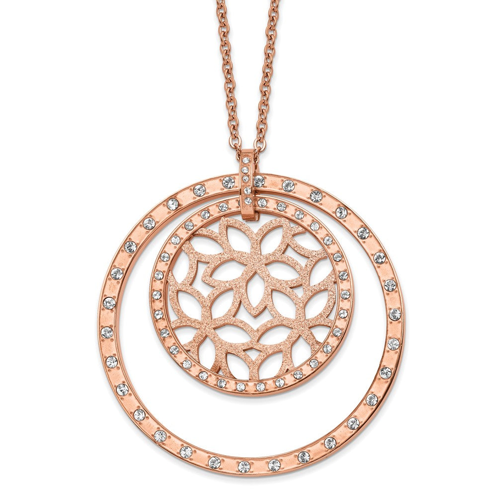 Stainless Steel Rose IP Swarovski Crystal Circles 30.5in w/1in Necklace
