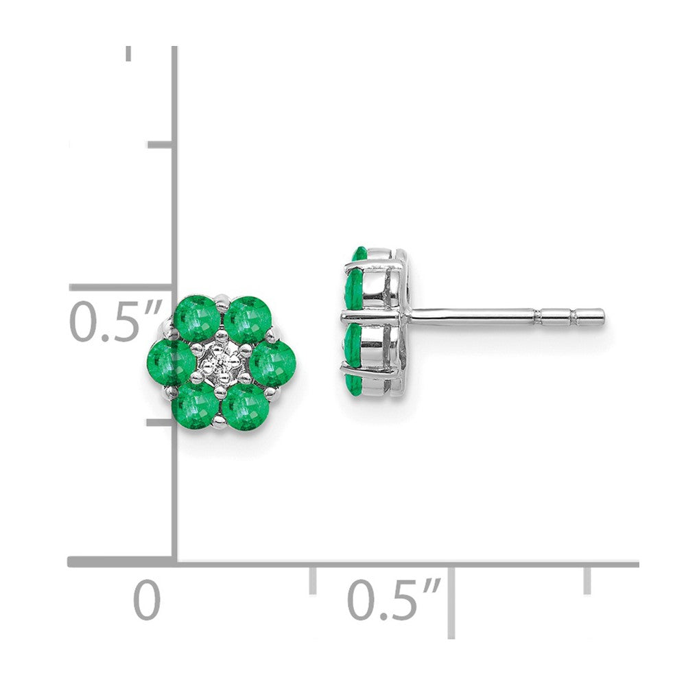 10k White Gold Polished Emerald and Diamond Post Earrings