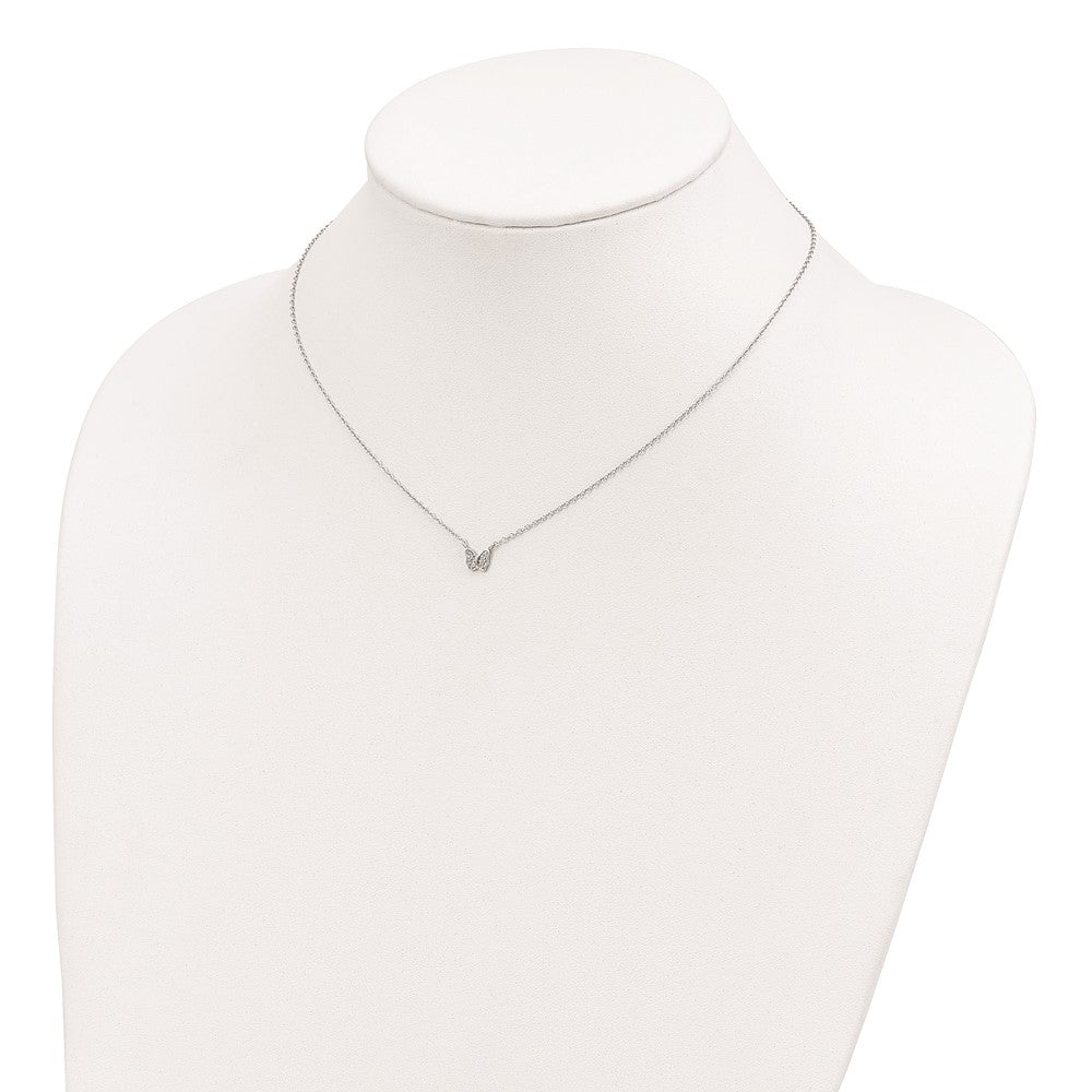 Sterling Silver Rhodium-plated Polished CZ Butterfly 16 Inch Necklace with 2 Inch extension 16 Inches