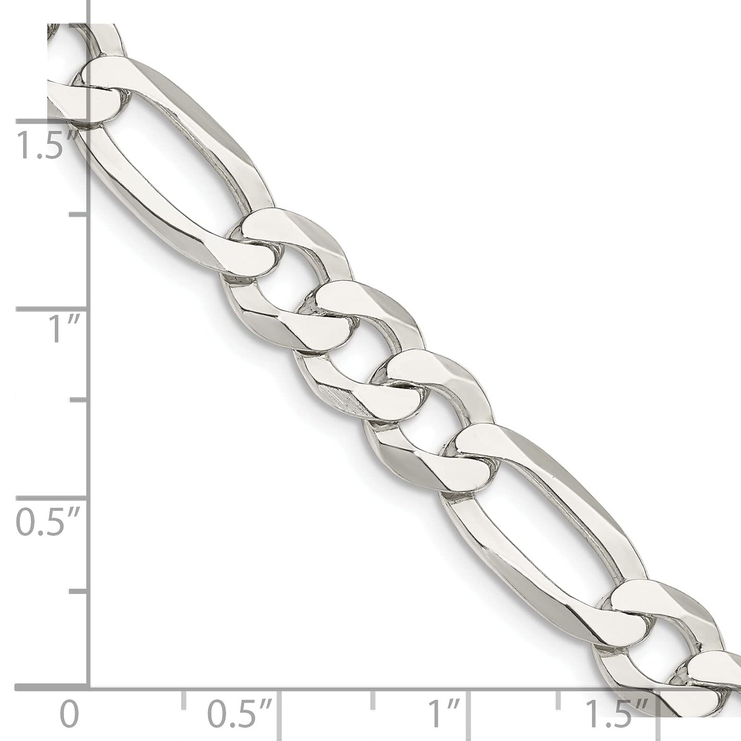 Sterling Silver 8.5mm Lightweight Flat Figaro Chain 24 Inches