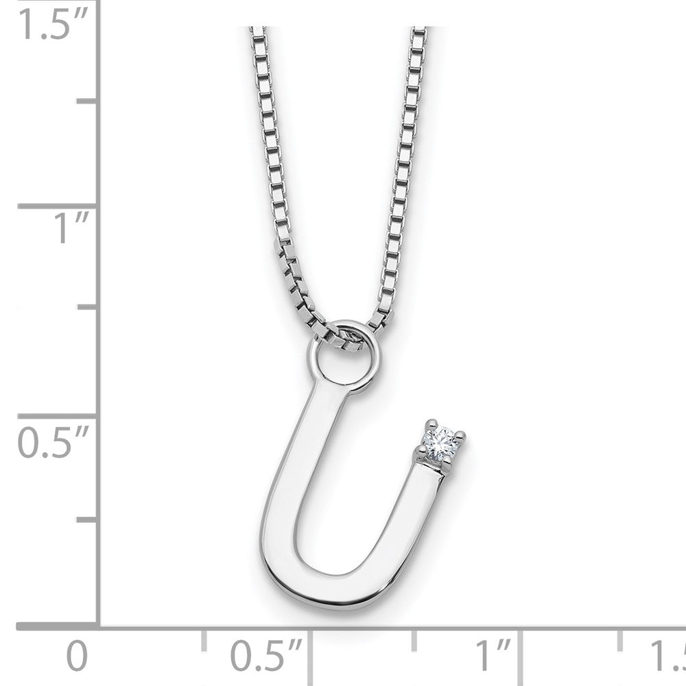 White Ice Sterling Silver Rhodium-plated 18 inch Diamond Letter U Initial Necklace plus 2 inch Extender 18 Inches