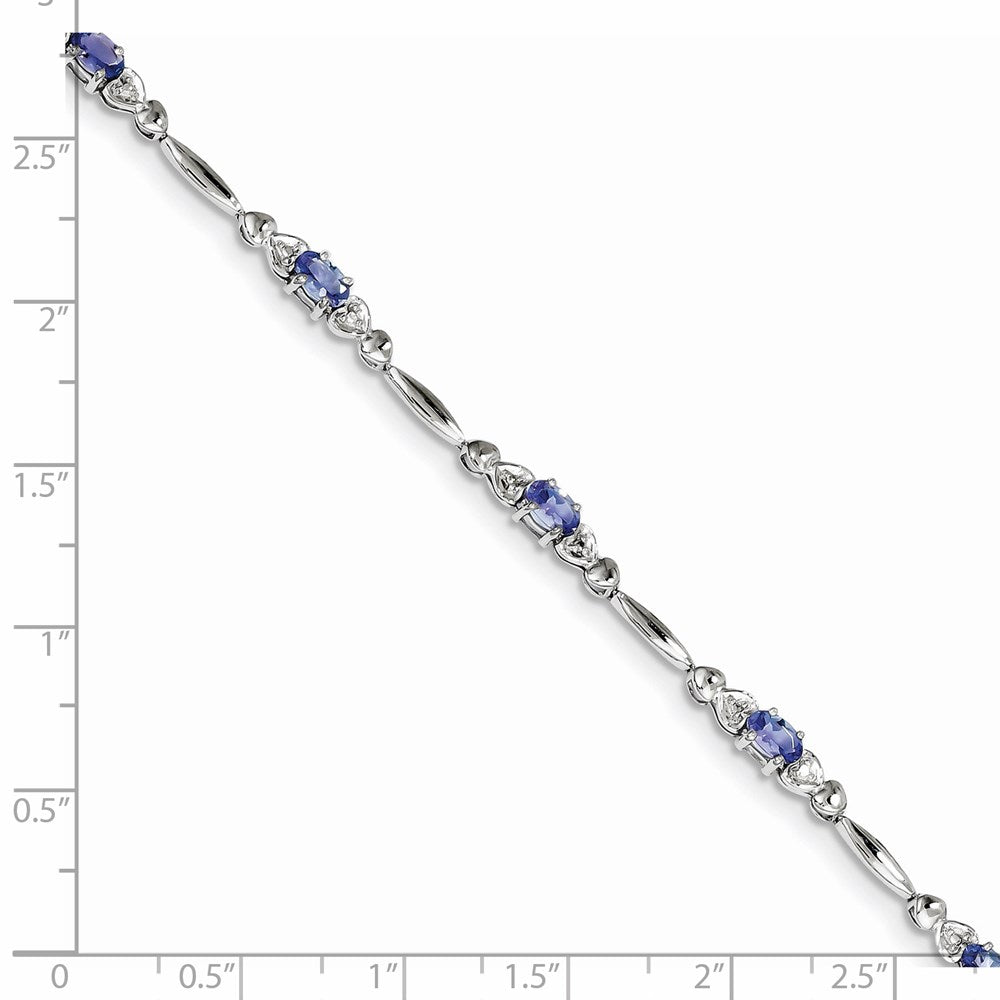 Sterling Silver Rhodium-plated Tanzanite and Diamond Bracelet 7 inches