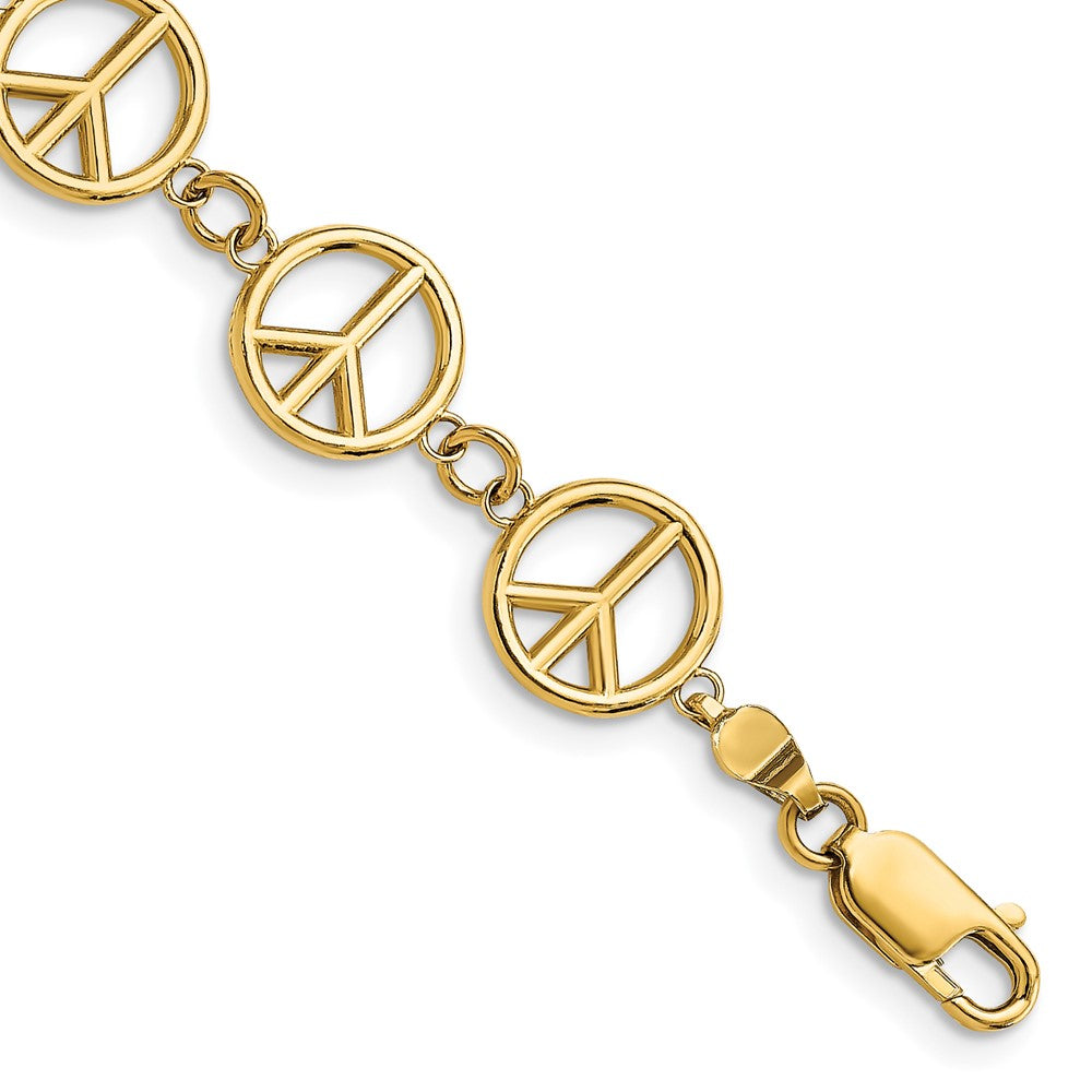 14k Polished Peace Sign Bracelet 7.5 inches