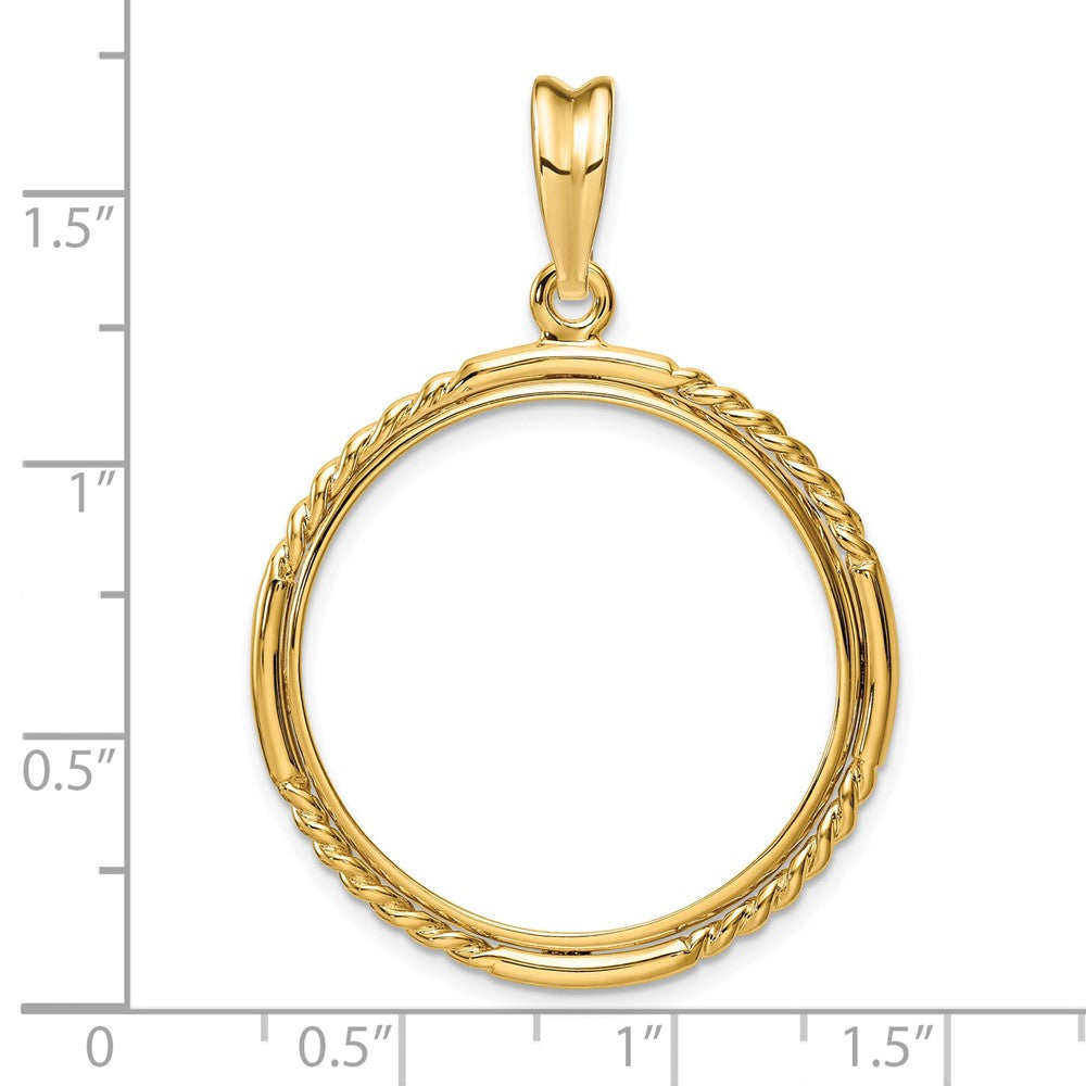 Wideband Distinguished Coin Jewelry 14k Polished Quadruple Twist and Bright 27.0mm Prong Coin Bezel Pendant