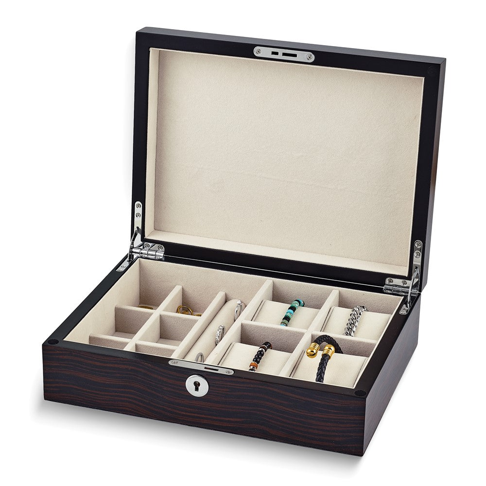 Luxury Giftware Ebony Veneer and Matte Finish Valet Velour Lining Jewelry Box