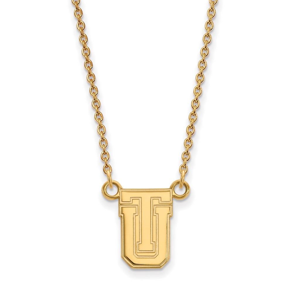 Sterling Silver Gold-plated LogoArt University of Tulsa T-U Small Pendant 18 inch Necklace QGP008UTL-18