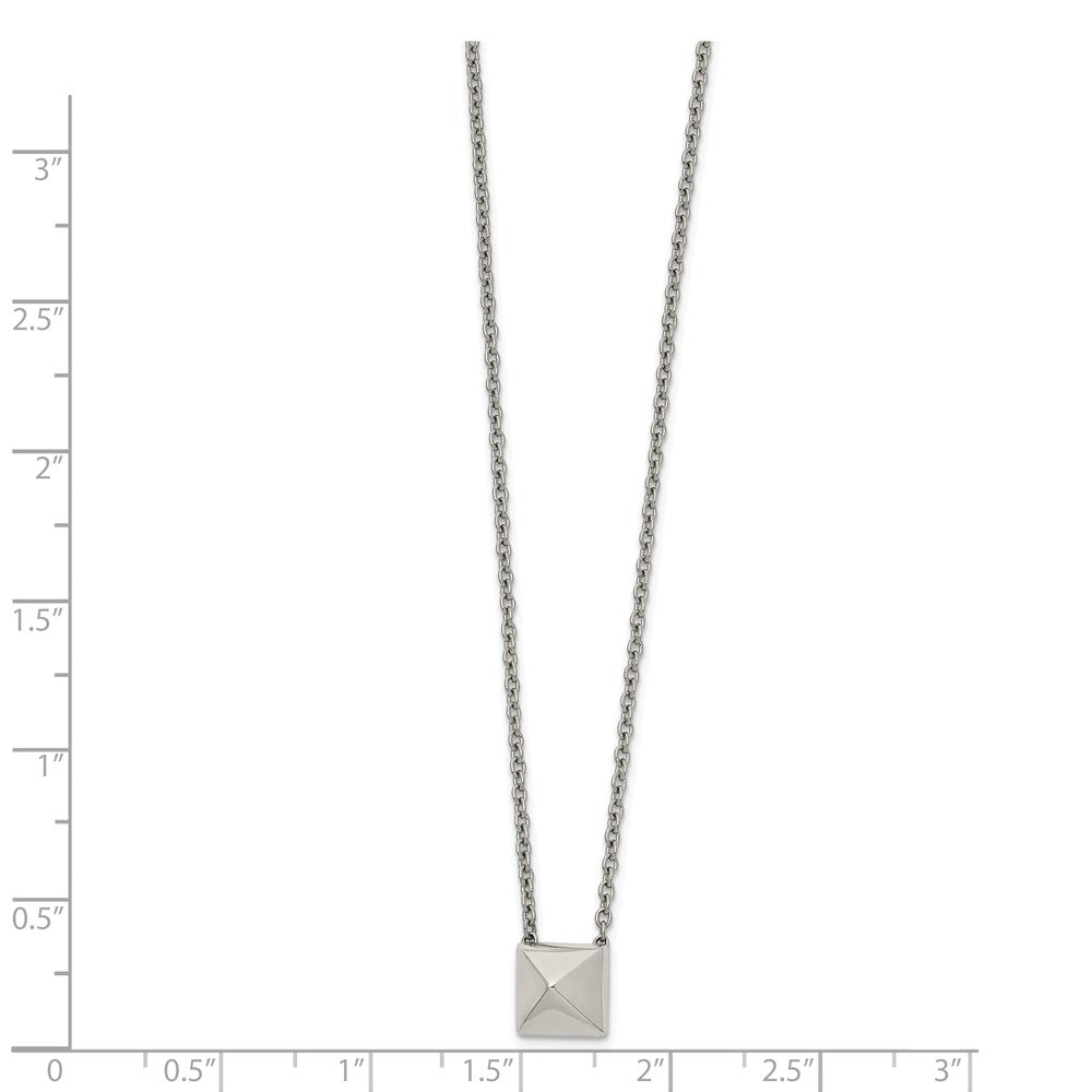 Stainless Steel Polished Pendant Square Stud 16in w/2 in ext Necklace
