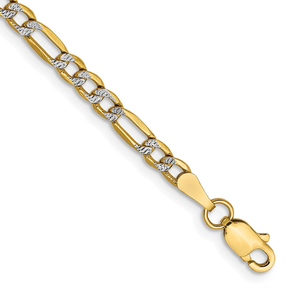 14K 8 inch 3.2mm Semi-Solid with Rhodium Pav‚ Figaro with Lobster Clasp Bracelet 8 inches