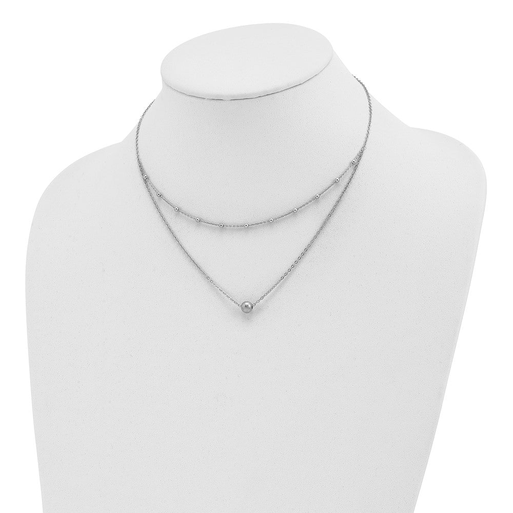 Sterling Silver Polished Beaded w/4 in ext Choker 12 Inches