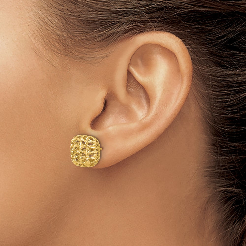 14K Polished Puffed Square Post Earrings