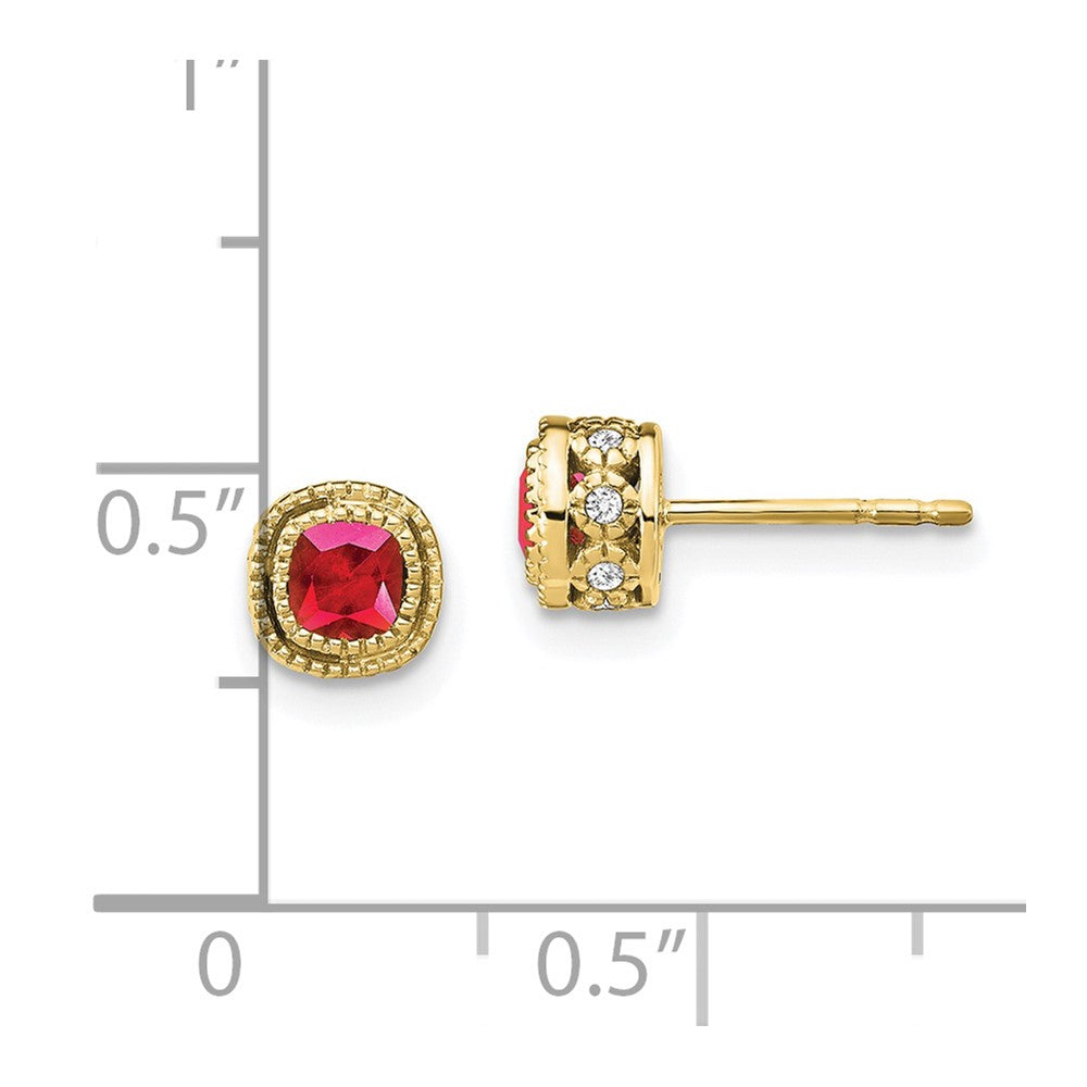 10k Cushion Ruby and Diamond Earrings
