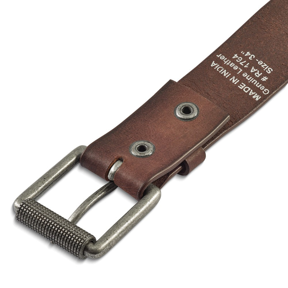 Brown Tumbled Cowhide Leather Silver-tone Buckle Belt Size 44