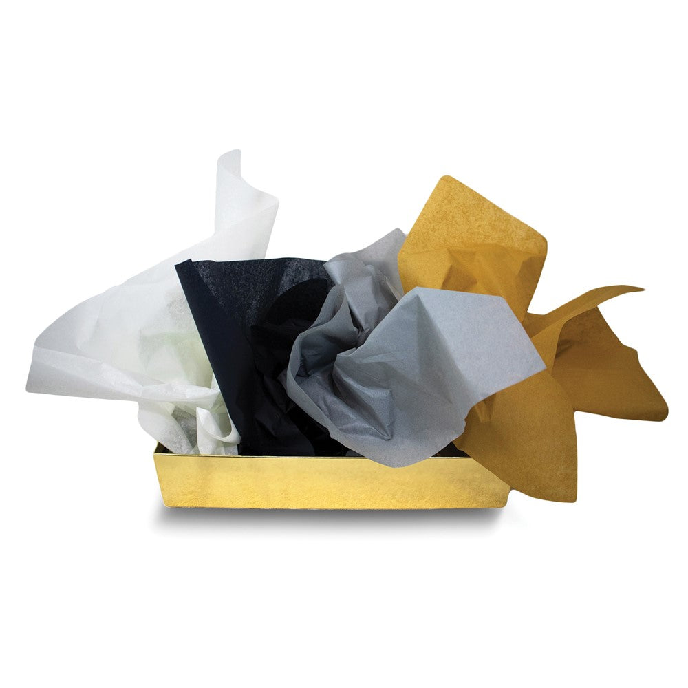 Four Color 48 Sheet White, Silver, Gold, and Black Mixed Tissue Paper Set - 12 Each Color