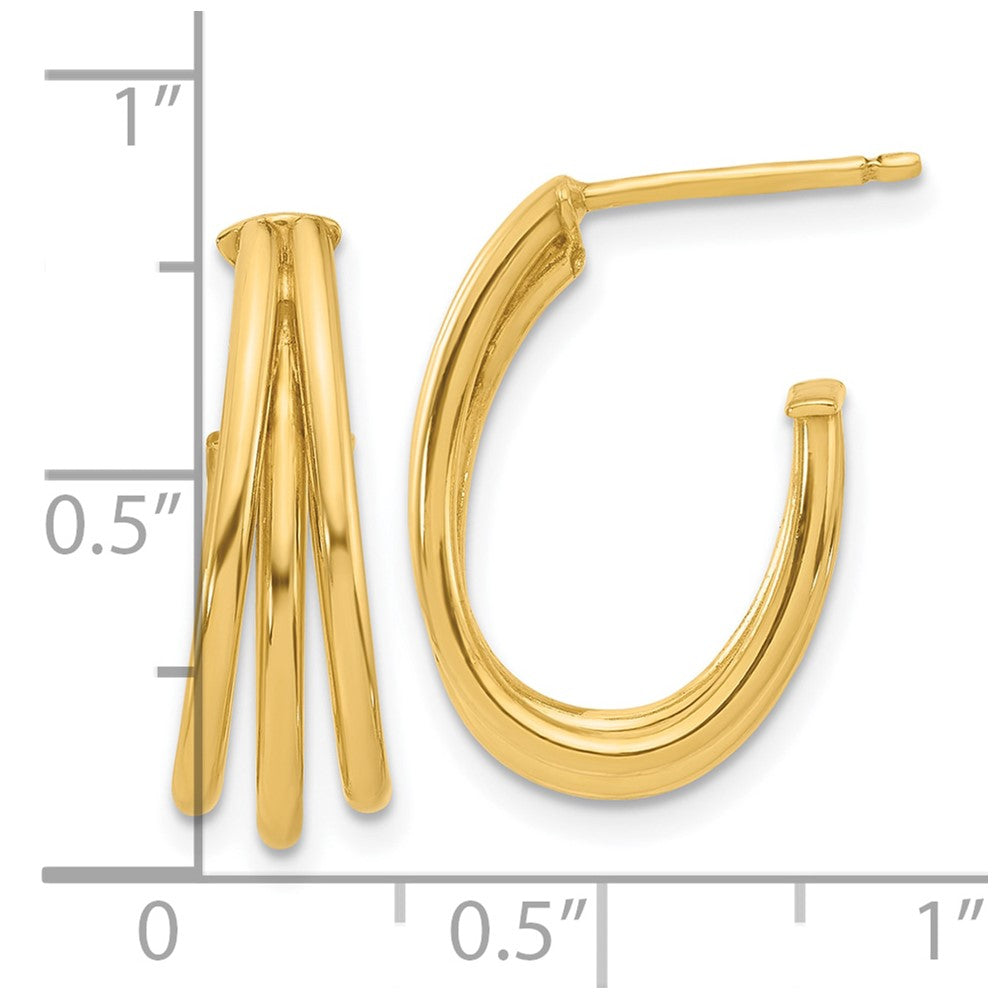 14K Polished 3-Row J-Hoop Post Earrings