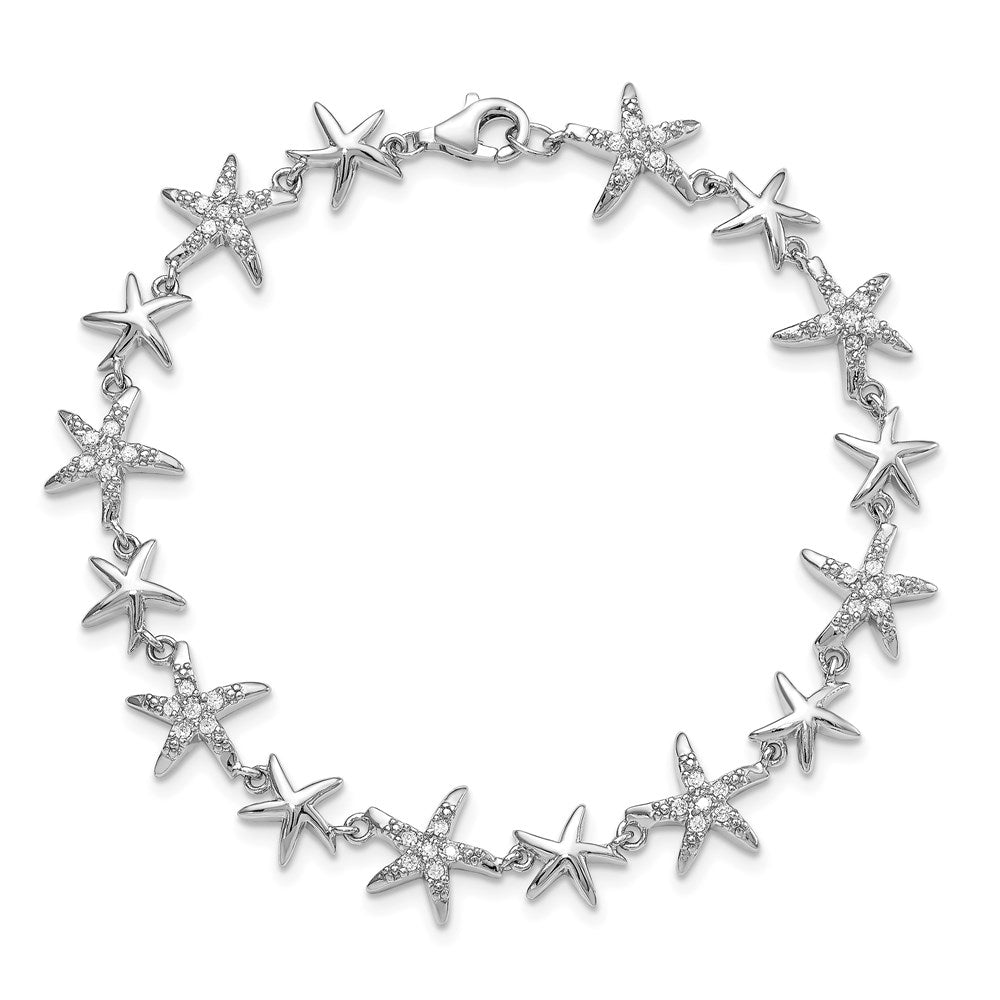 Sterling Silver Rhodium-plated CZ Starfish 7.25 inch Bracelet 7.25 inches
