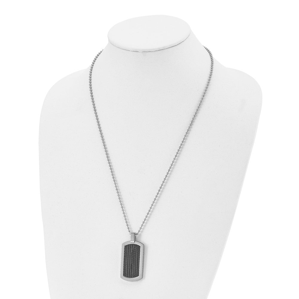 Stainless Steel Polished w/Black IP-Plated Cable Dog Tag 24in Necklace
