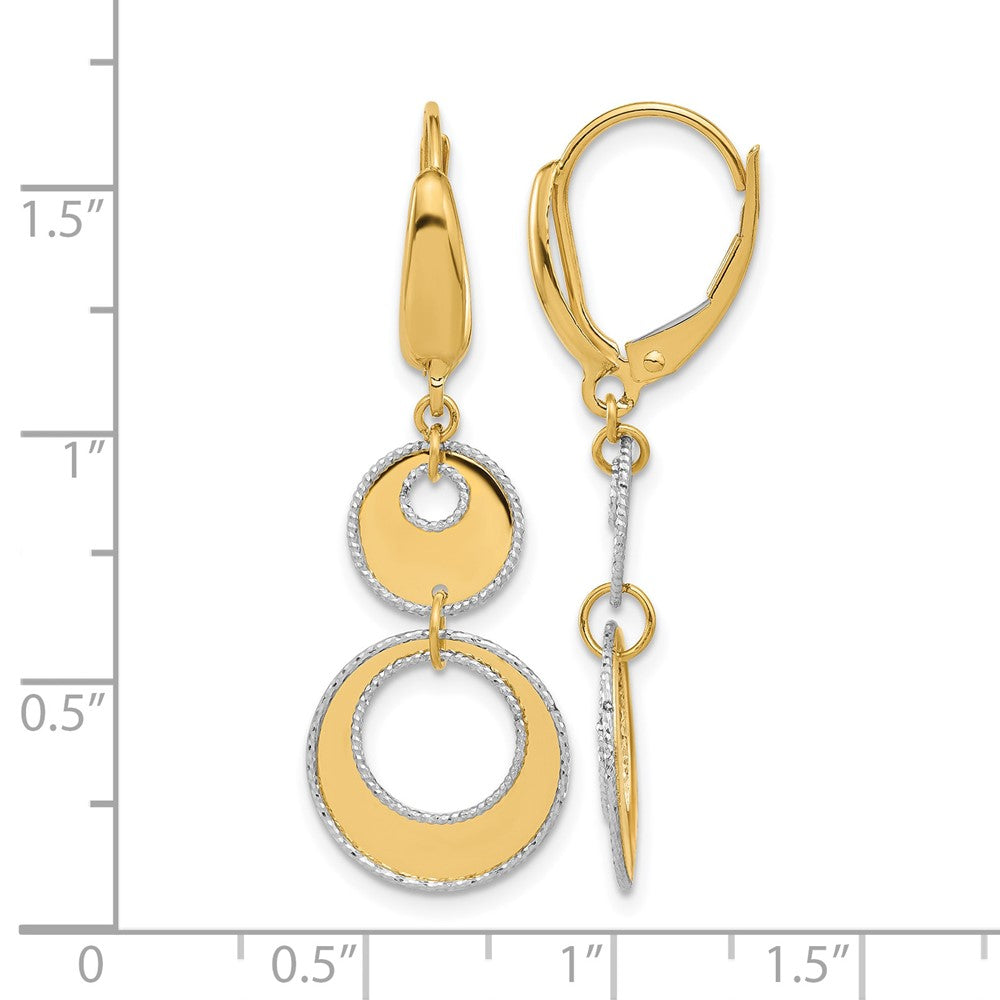 14K Two-Tone Polished & Diamond-Cut Circles Dangle Leverback Earrings