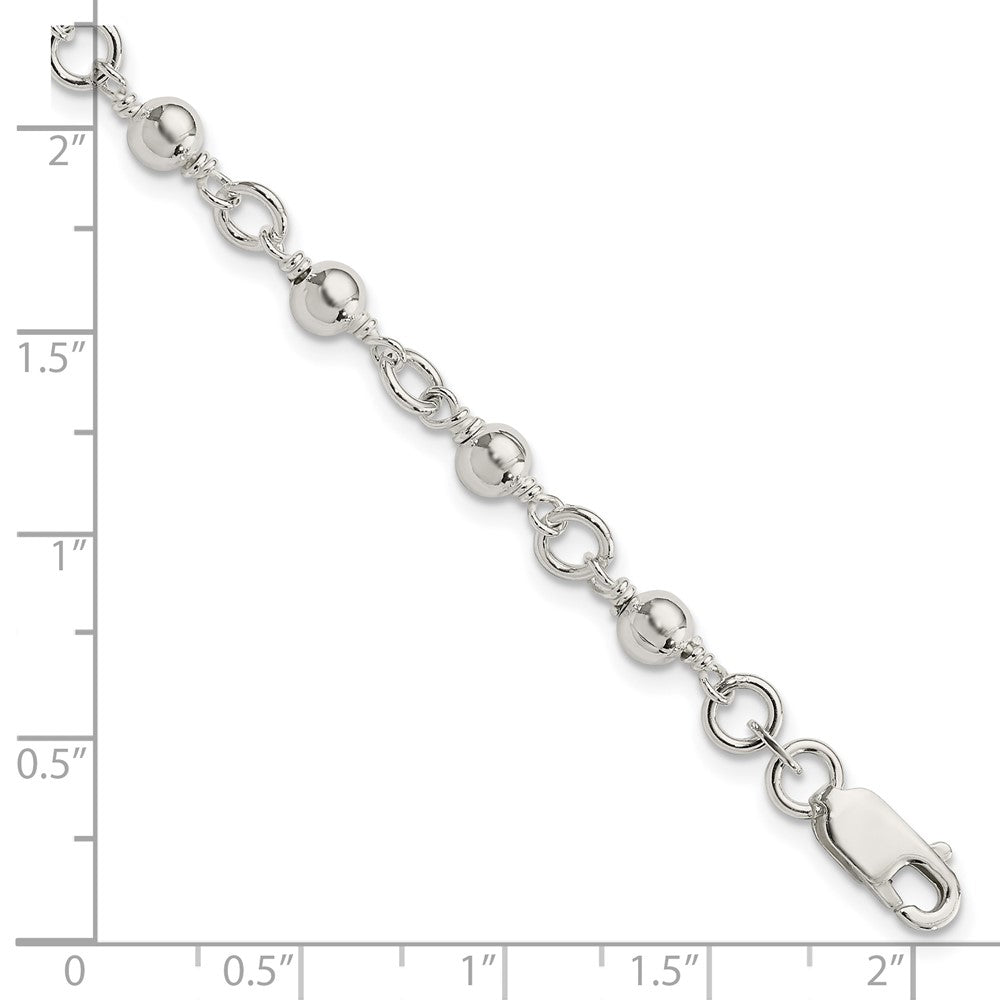 Sterling Silver Beaded Fancy Link Bracelet 7 inches