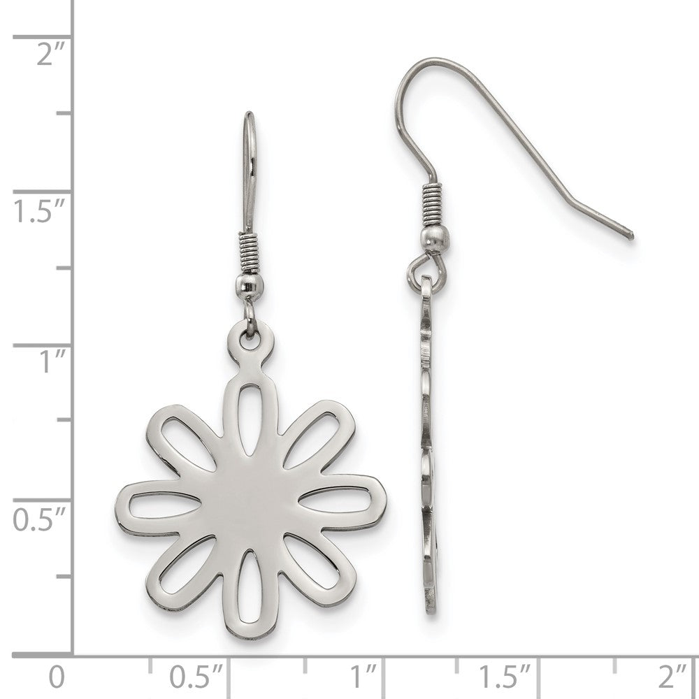 Stainless Steel Polished Large Flower Dangle Earrings