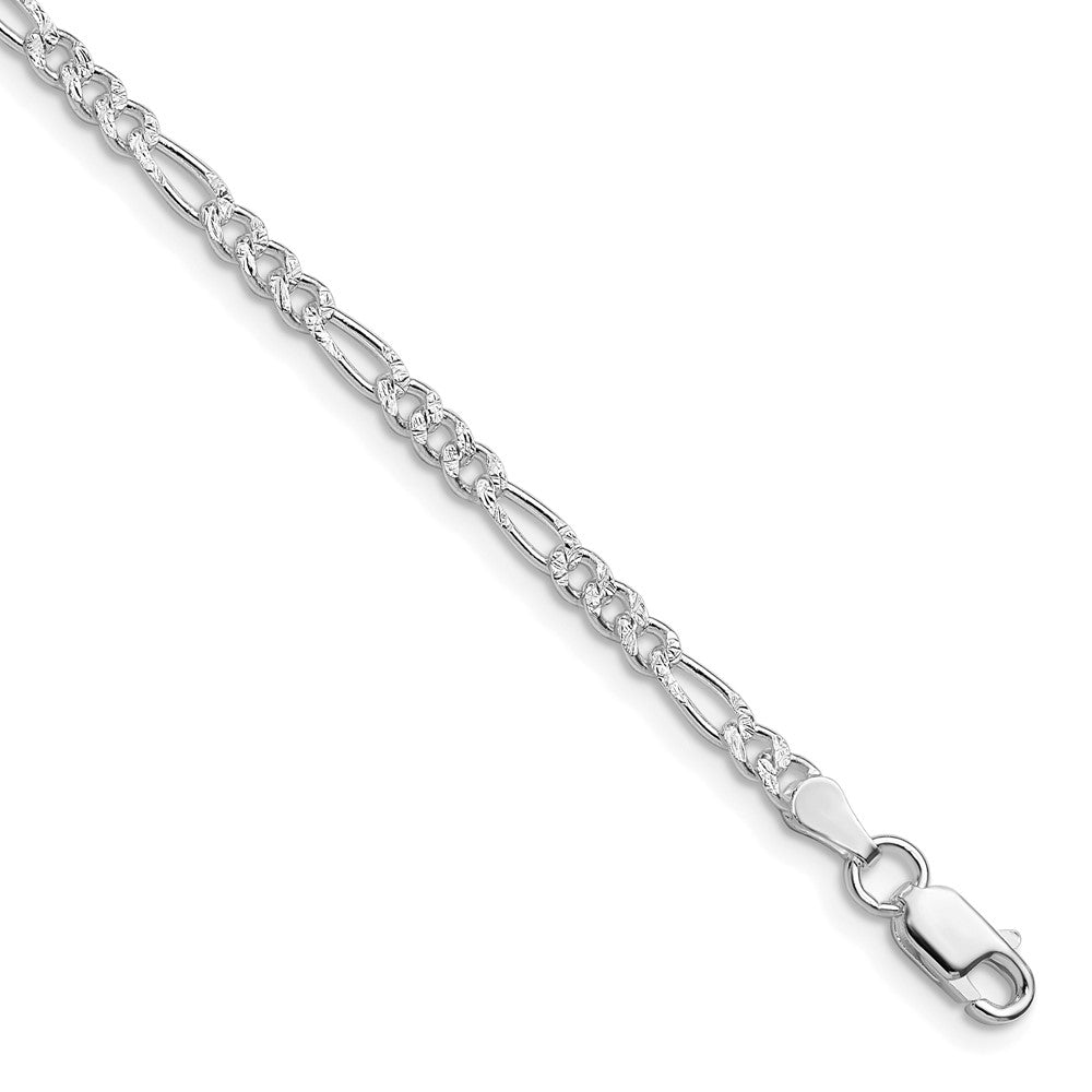 Sterling Silver Rhodium-plated 3mm Pav‚ Flat Figaro Chain
