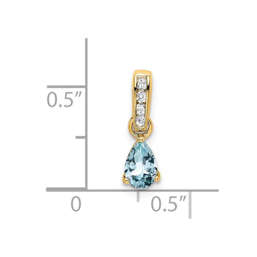 10k Yellow Gold Pear Aquamarine and Diamond Pendant