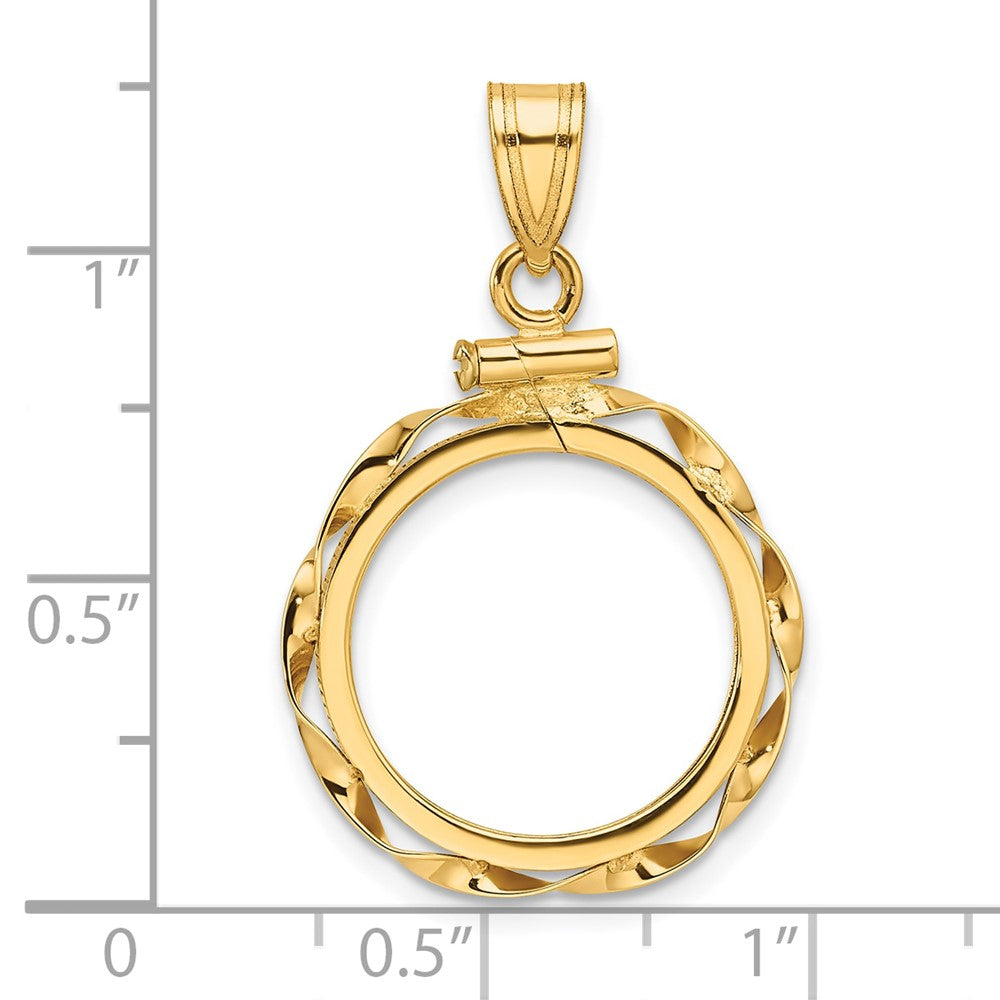 Wideband Distinguished Coin Jewelry 14k Polished Hand Twisted Ribbon 16.5mm x 1.35mm Screw Top Coin Bezel Pendant