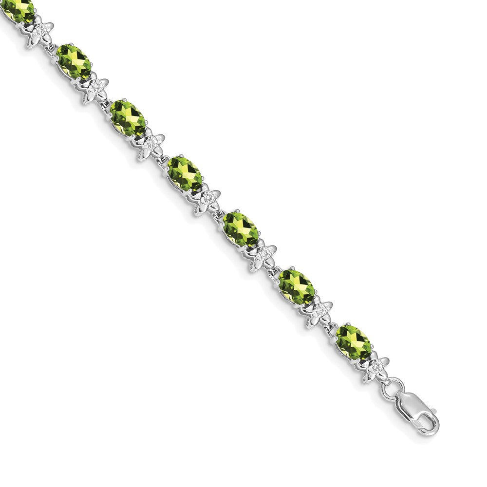 14k White Gold Floral Diamond and Peridot Bracelet 7 inches