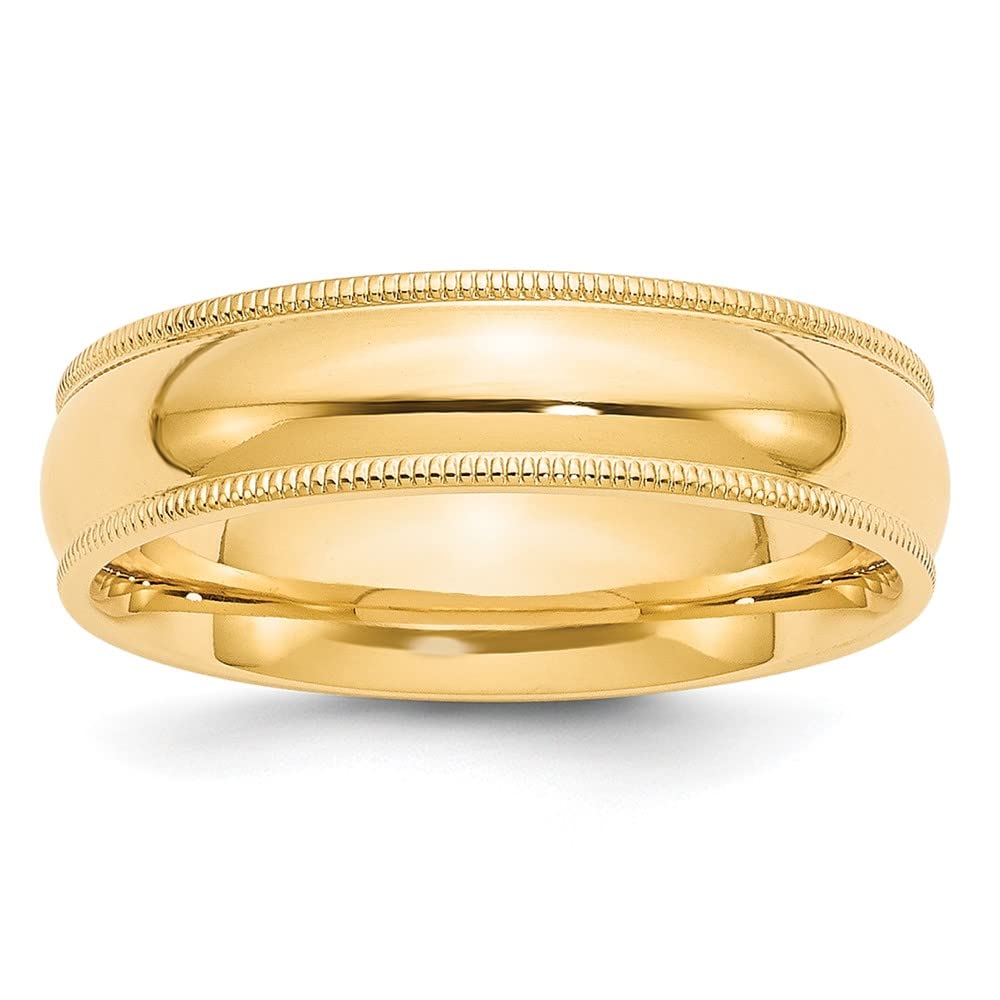 10k Yellow Gold 6mm Milgrain Half Round Comfort Fit Wedding Band Size 9.5