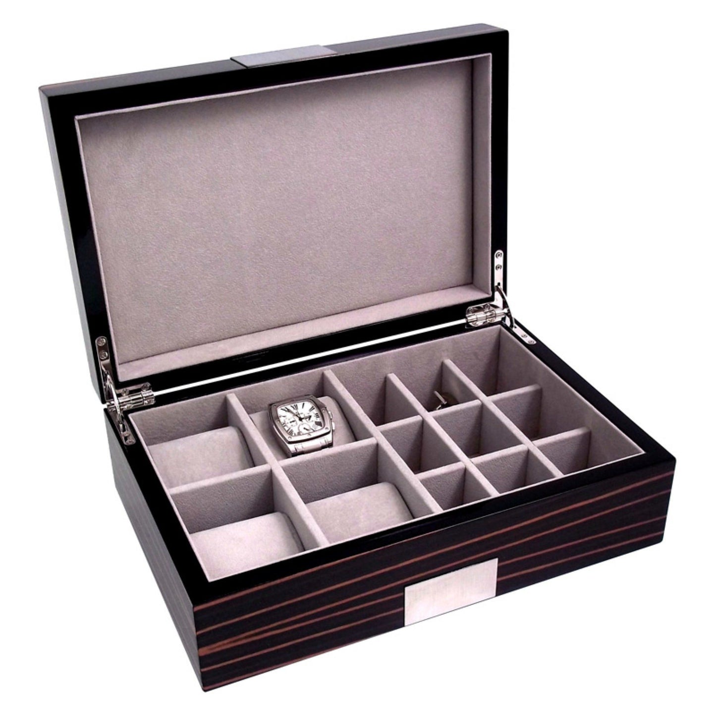 Ebony Burl Wood Watch and Cuff Link Box