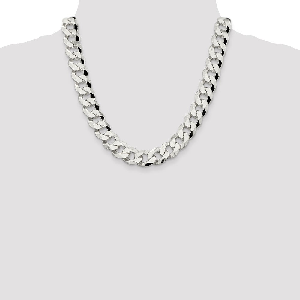 Sterling Silver 14mm Beveled Curb Chain 20 Inches
