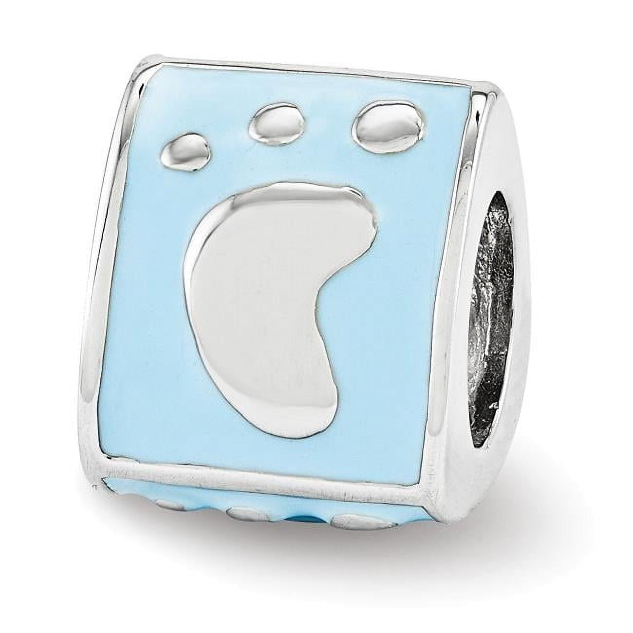 Reflection Beads QRS3478 Sterling Silver Reflections Blue Enamel 3-Sided Baby Footprint Bead