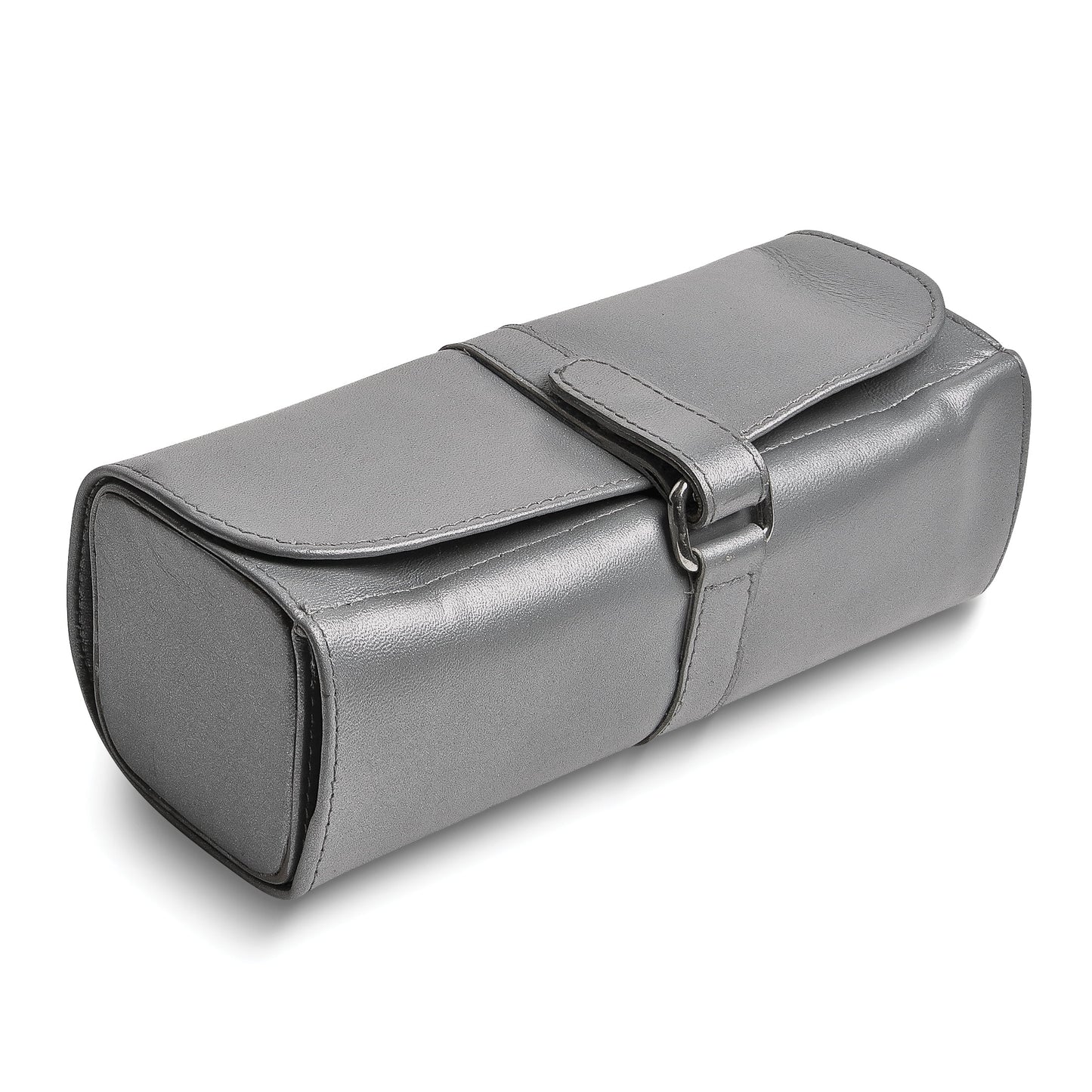 Silver Leather Snap Strap Large Jewelry Roll with Watch/Bracelet Pillow GM17748