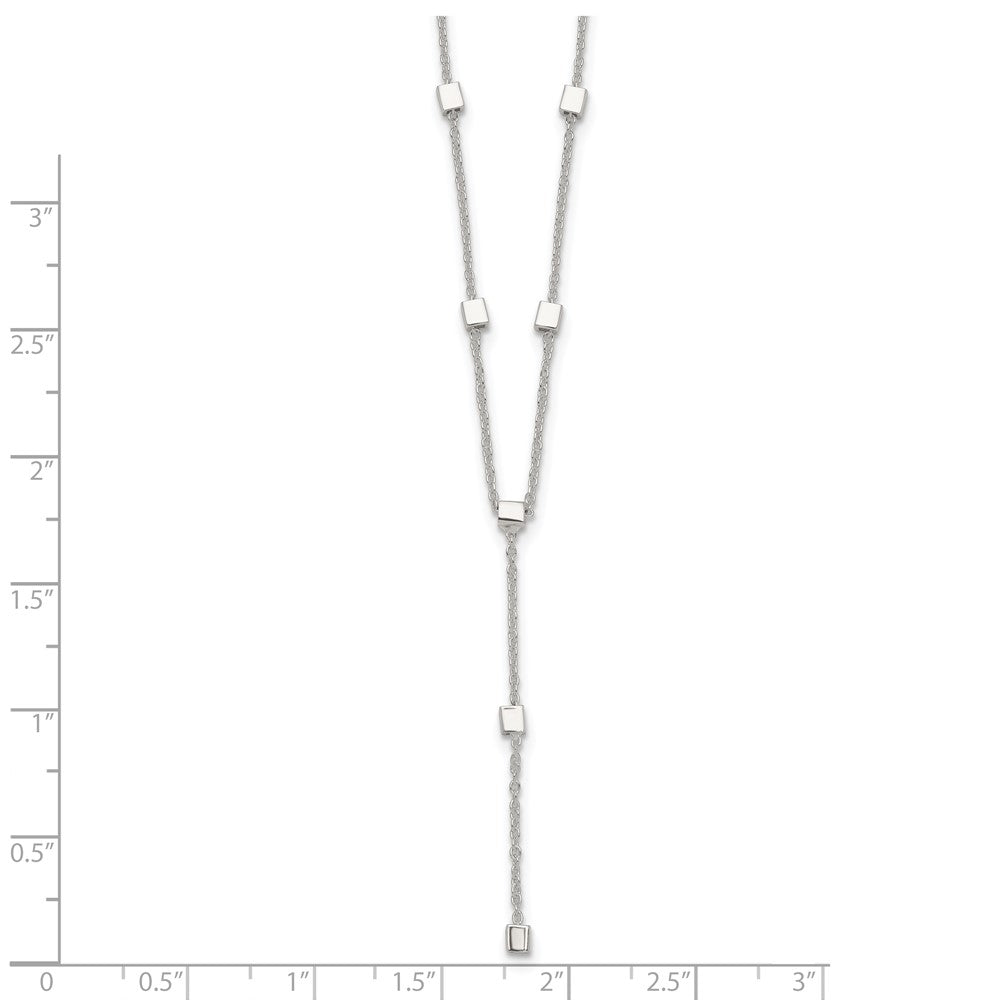 Sterling Silver Polished Cube Bead 16 inch Lariat Necklace