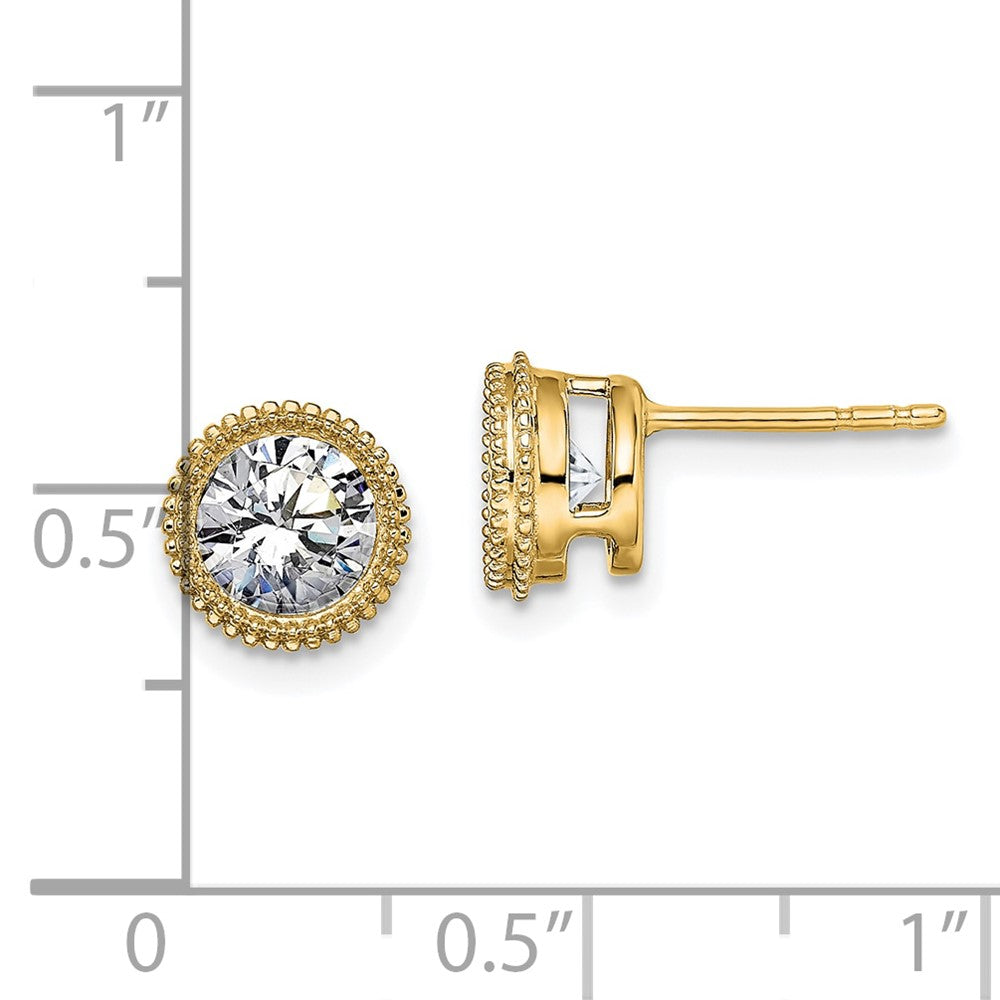 14k Round Beaded Bezel G H I True Light Moissanite Earrings