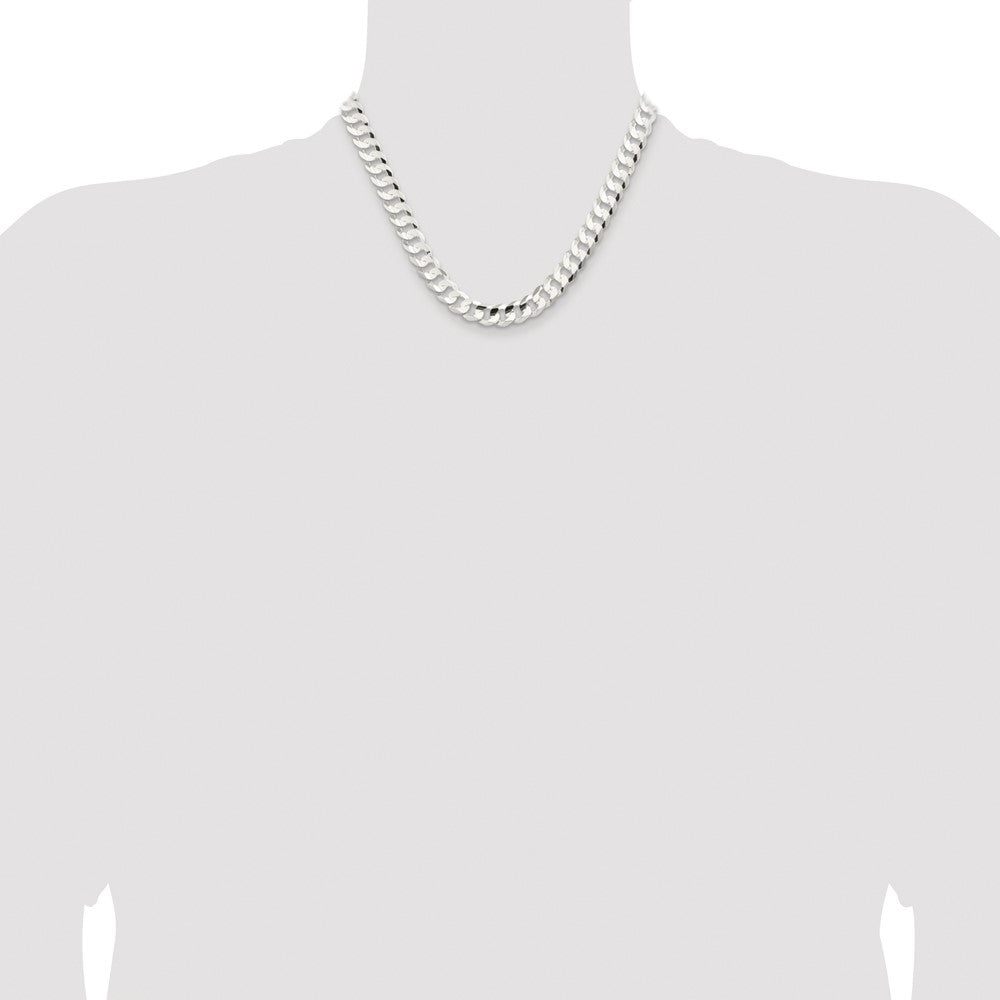 Sterling Silver Rhodium-plated 9.75mm Concave Beveled Curb Chain