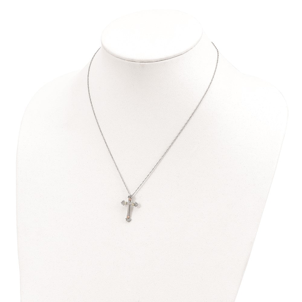Landstrom's Mt. Rushmore Black Hills Sterling Silver 12K Gold Accents Cross 18 inch Spring Ring Clasp Necklace 18 Inches