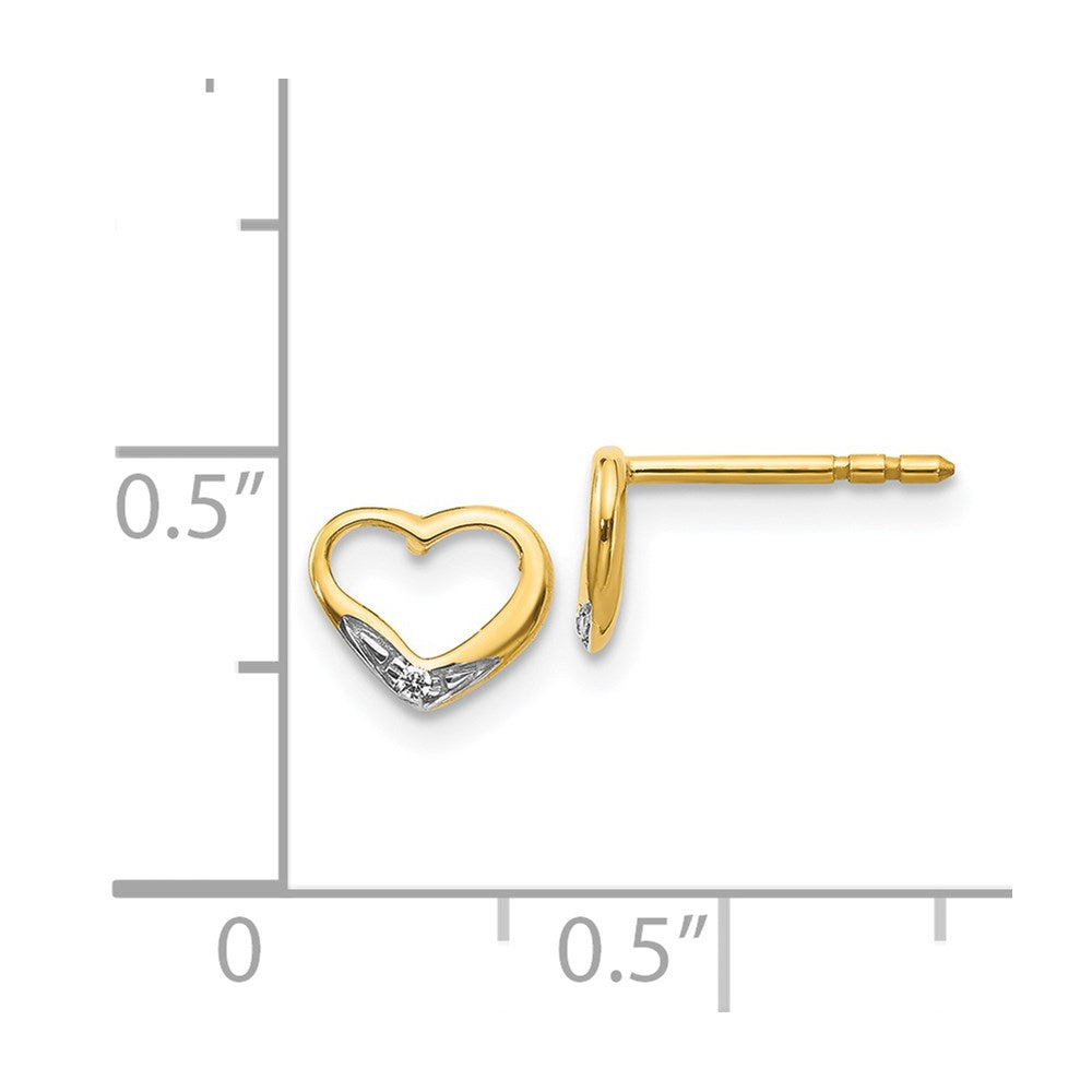 14k and Rhodium Diamond Heart Post Earrings