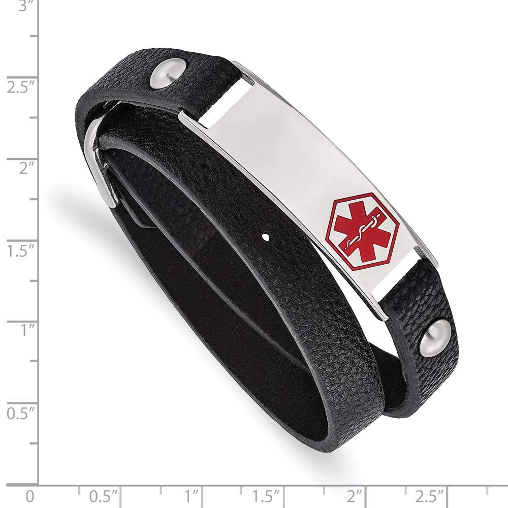 Stainless Steel Polished Enamel Leather Wrap Medical Adj Bracelet