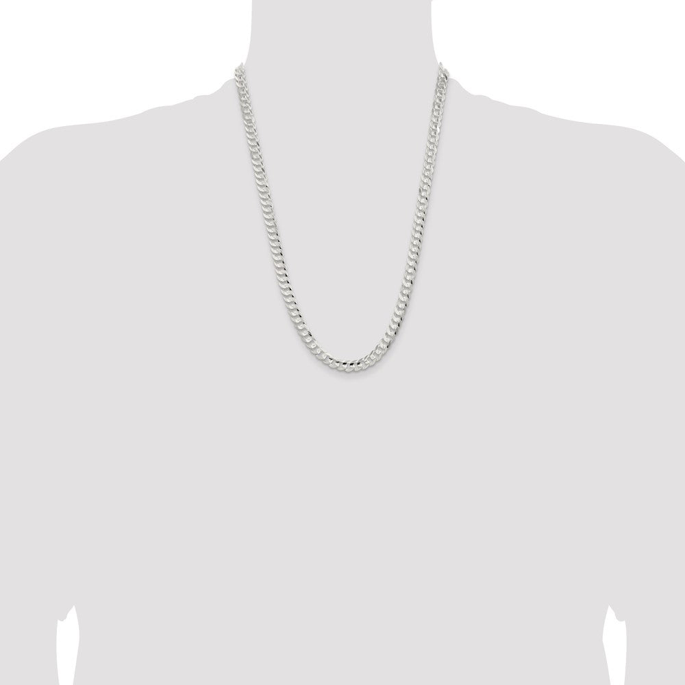 Sterling Silver 6.75mm Concave Beveled Curb Chain 24 Inches
