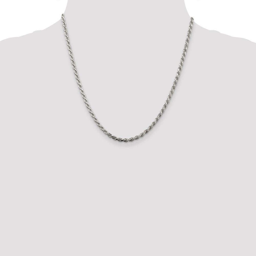 Sterling Silver Rhodium-plated 3.2mm Diamond-cut Rope Chain 20 Inches