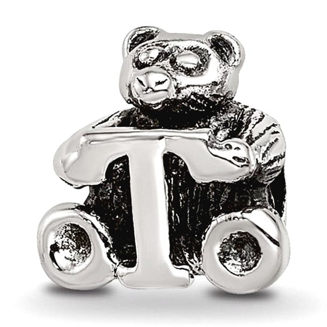 925 Sterling Silver Artisan Oxidized Reflections Letter Name Personalized Monogram Initial T Bead Charm 7.27x7.27mm Wide
