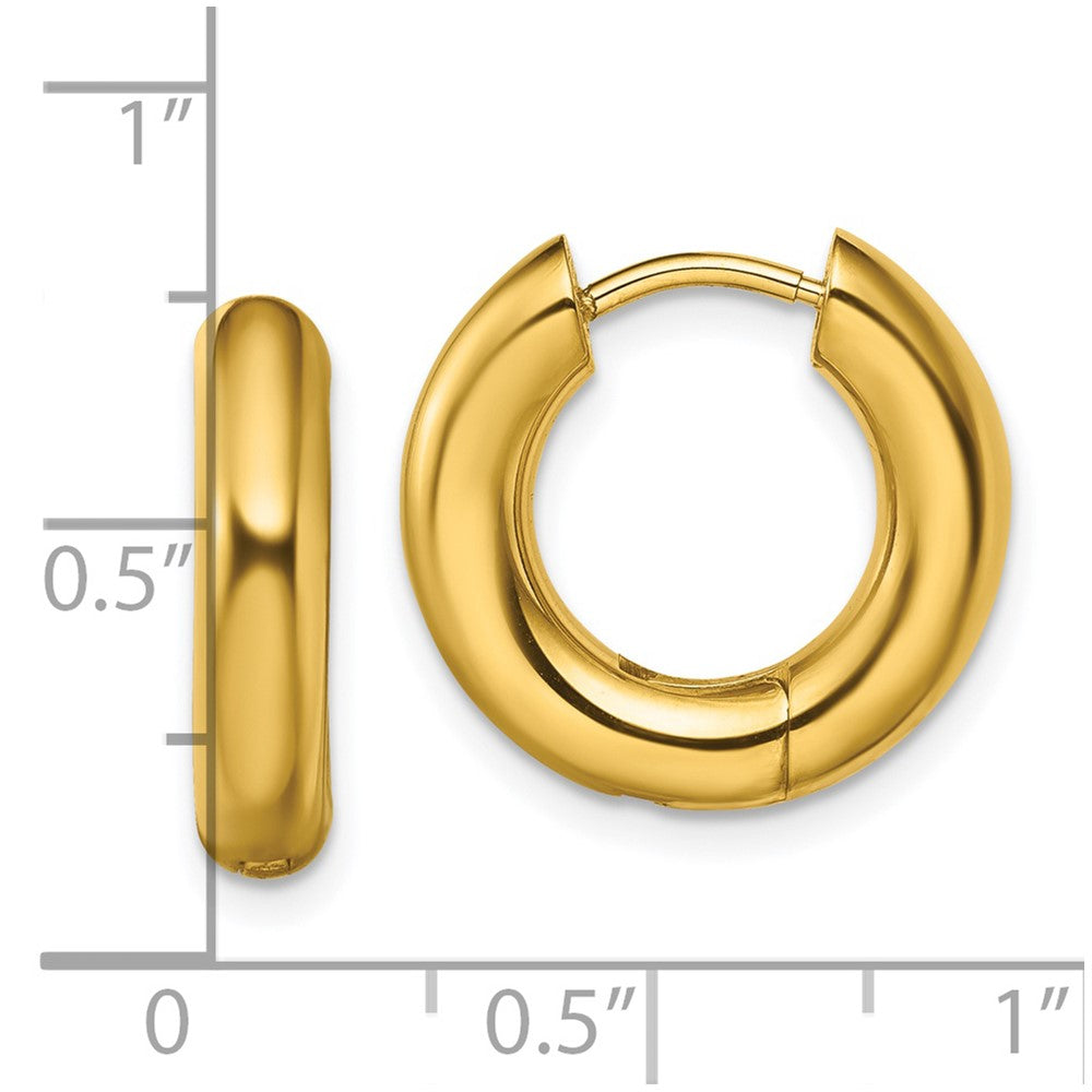Stainless Steel Polished Yellow IP-plated 4mm Hinged Hoop Earrings