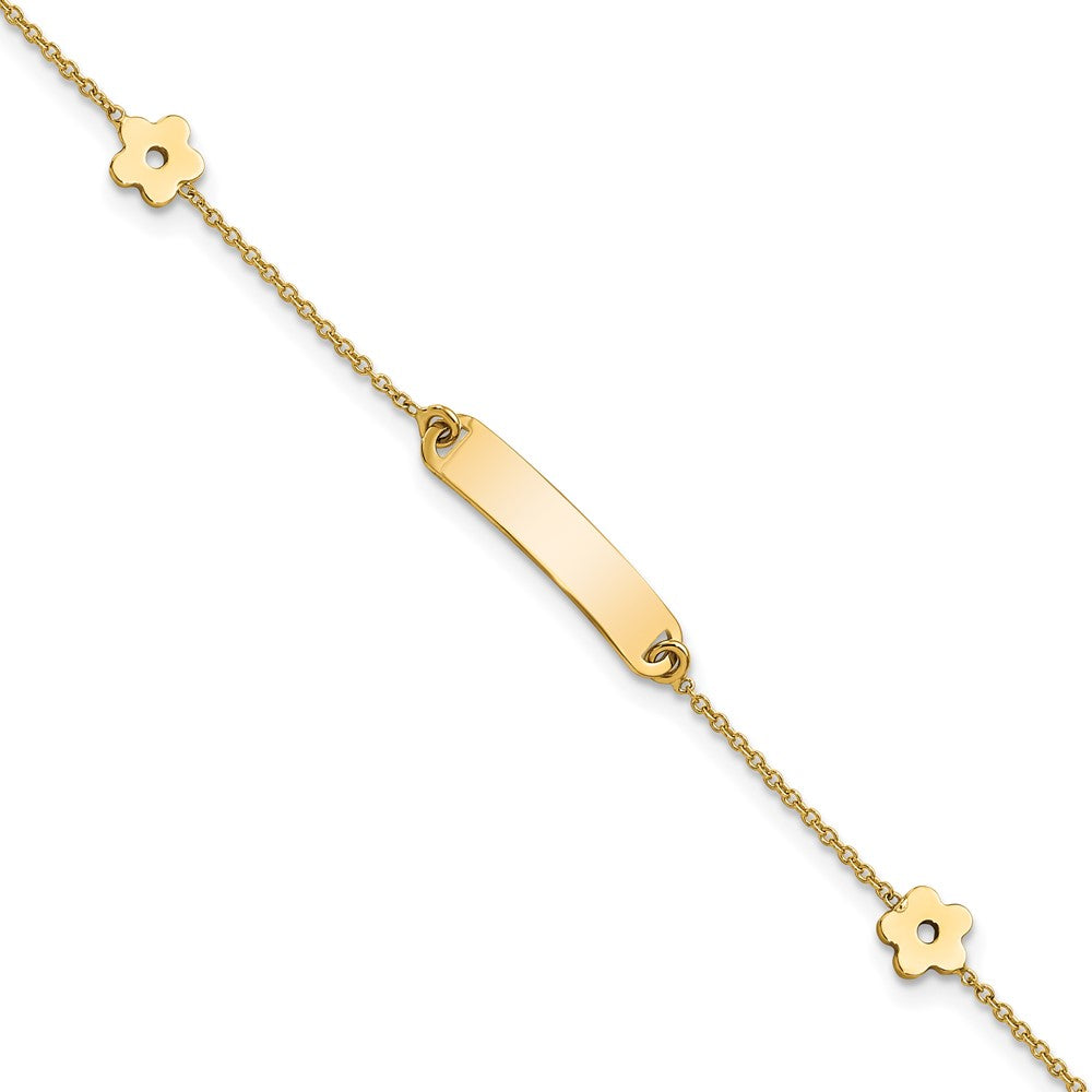 14K Polished ID with Flower Childrens Bracelet 5.5 inches