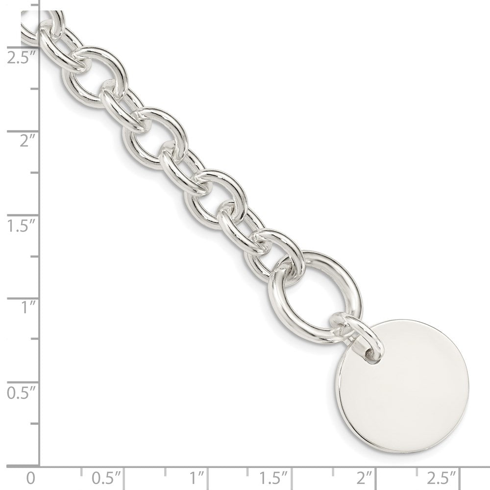Sterling Silver Engraveable Circular Disc on Fancy Link Bracelet 7.5 inches
