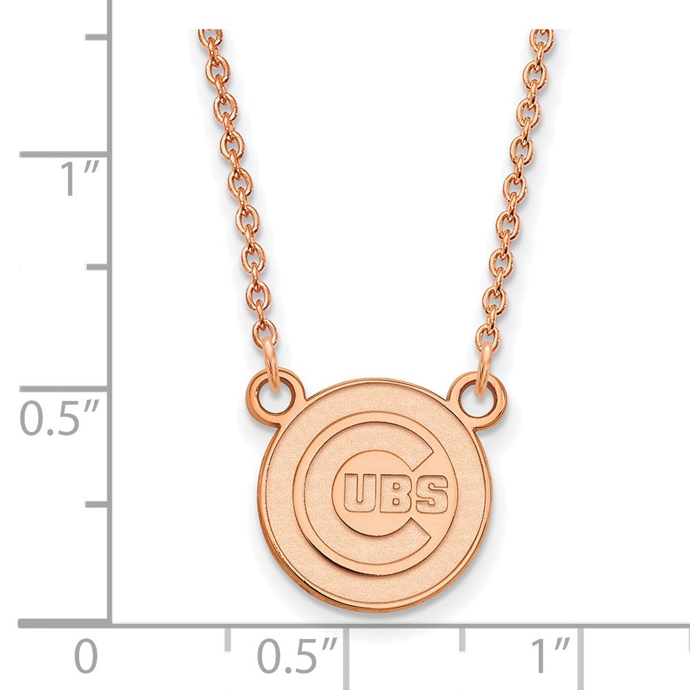 Sterling Silver Rose Gold-plated MLB LogoArt Chicago Cubs Small Pendant w/N